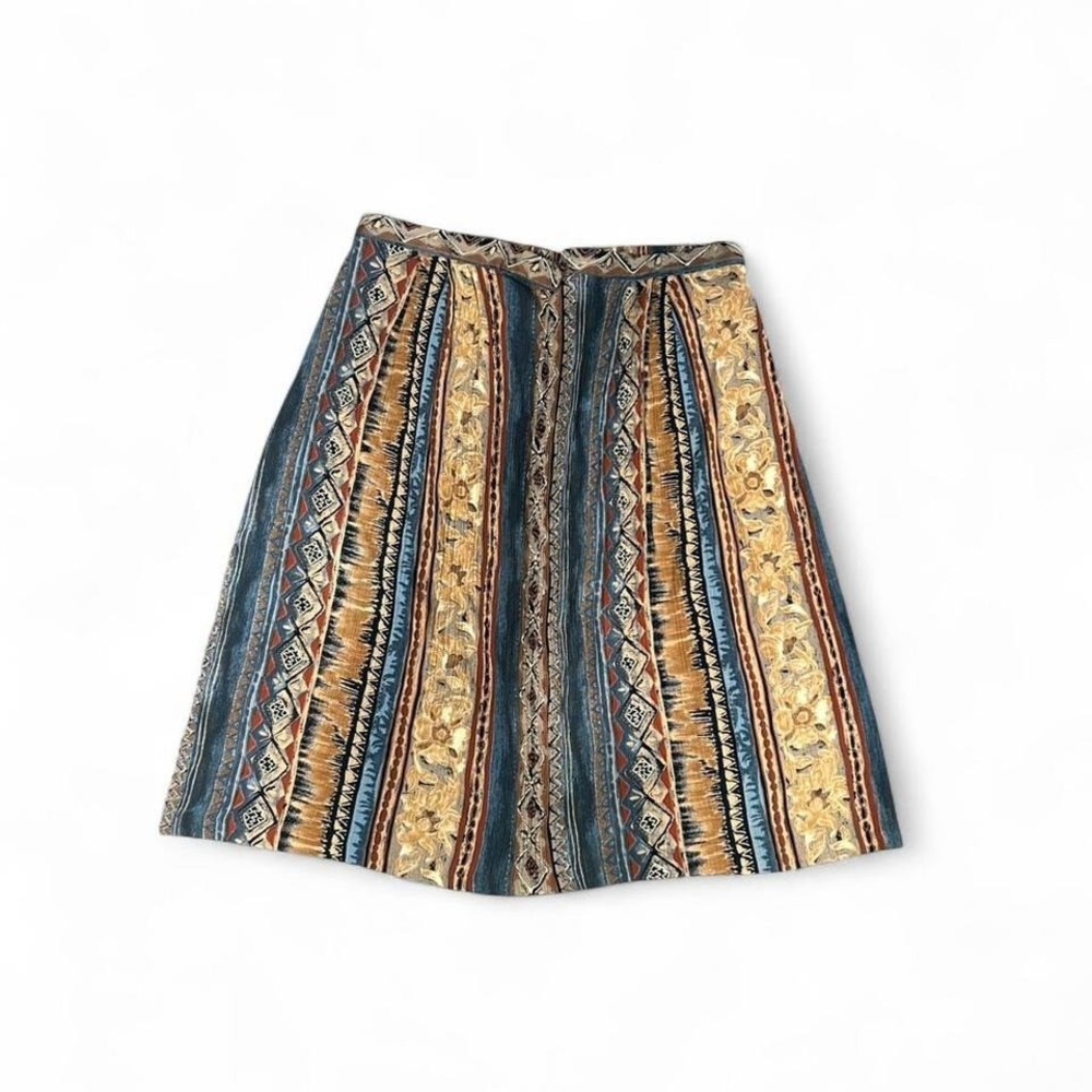 Vintage retro‎ midi-coloured, blue, yellow, and orange striped midi skirt size.